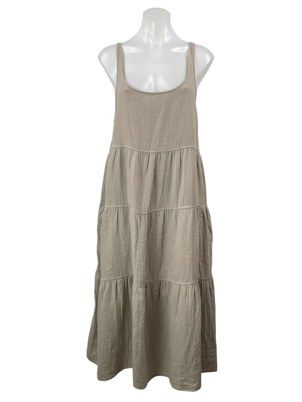 Aritzia Wilfred Free Tan Sleeveless Tiered Flowy Scoop Neck Maxi A-line Dress S